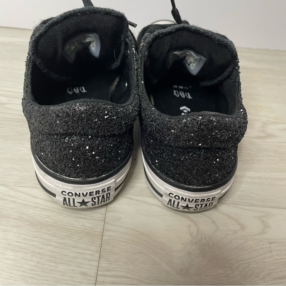 Converse All Star Low Top Women's 7 Black/Black Glitter Lace Up EUC Sneakers - Picture 2 of 6